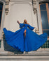 Royal Blue Prom Dresses with Puffy Sleeves A-line Chiffon Long Prom Party Gowns 2022